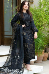 DANANEER-3PC KHADDAR EMBROIDERED SHIRT WITH CHIFFON EMBROIDERED DUPATTA & TROUSER-ADR-4116