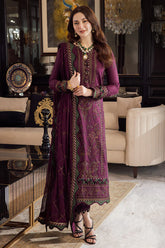 ASIM JOFA-3PC DHANAK EMBROIDERED SHIRT WITH DHANAK EMBROIDERED SHAWL & DHANAK TOUSER-ADR-4291