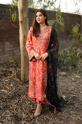 ANEELAS-3PC LAWN PRINTED SHIRT WITH SILK PRINTED DUPATTA AND TROUSER-ADR-048