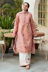 ZARA SHAH JAHAN- 3PC DHANAK EMBROIDERED SHIRT WITH COUTRAI PRINTED SHAWL & EMB TROUSER-ADR-4106