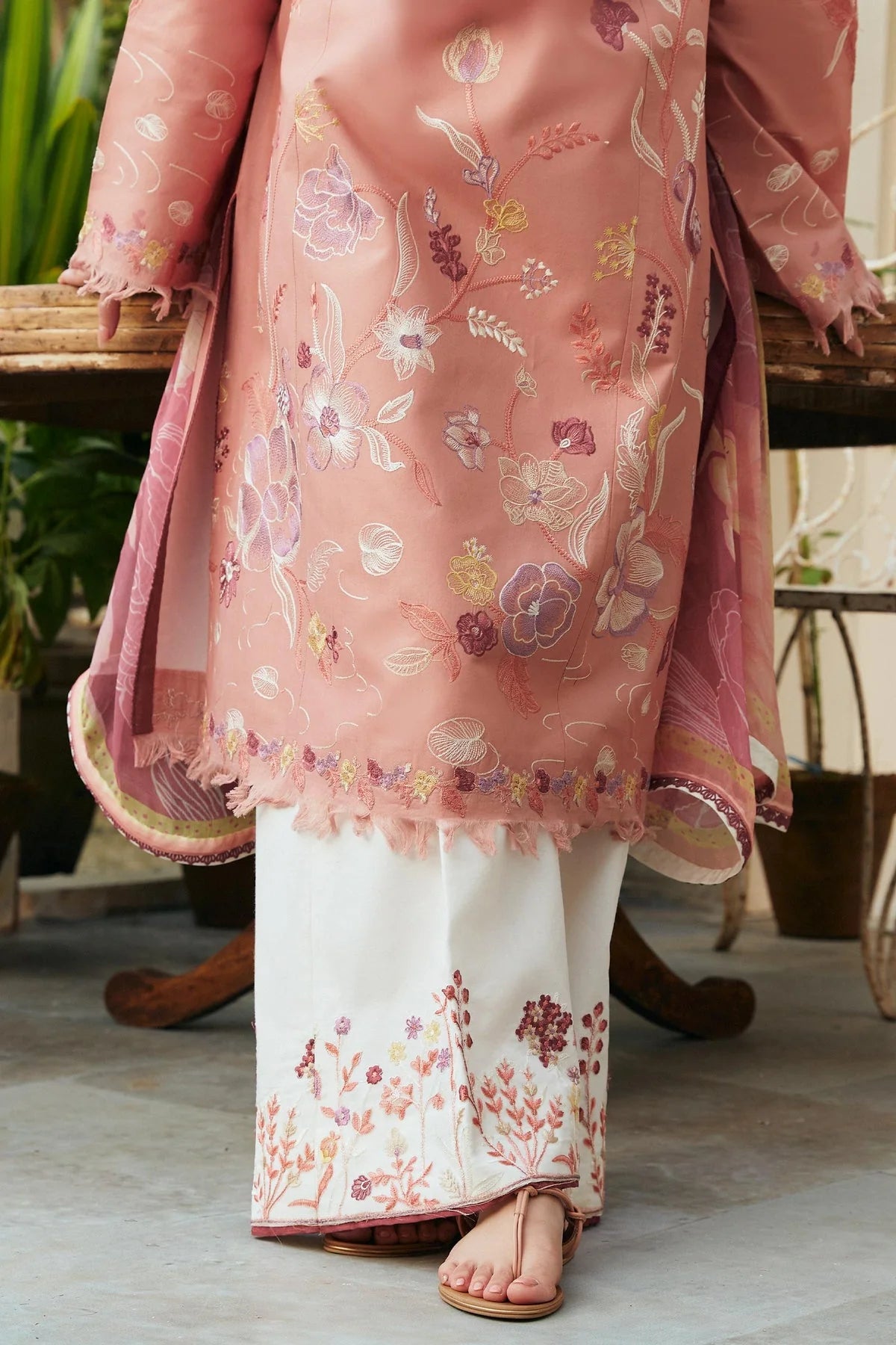 ZARA SHAH JAHAN- 3PC DHANAK EMBROIDERED SHIRT WITH COUTRAI PRINTED SHAWL & EMB TROUSER-ADR-4106