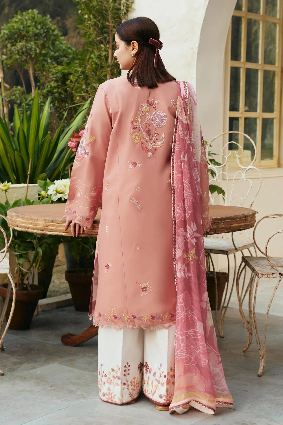 ZARA SHAH JAHAN- 3PC DHANAK EMBROIDERED SHIRT WITH COUTRAI PRINTED SHAWL & EMB TROUSER-ADR-4106