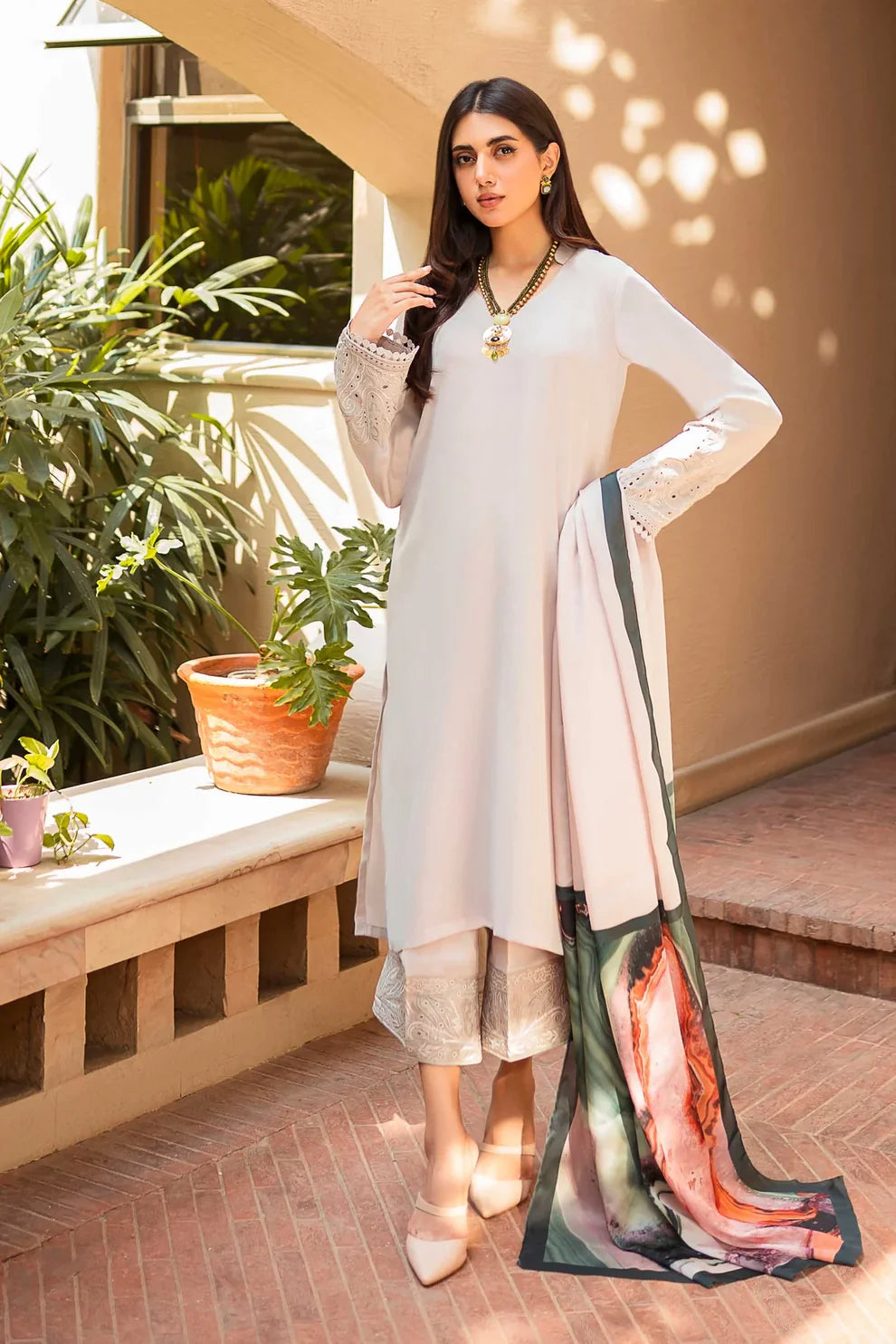NATASHA KAMAL -3PC DHANAK EMBROIDERED WITH COUTURE PRINTED SHAWL-ADR-3186