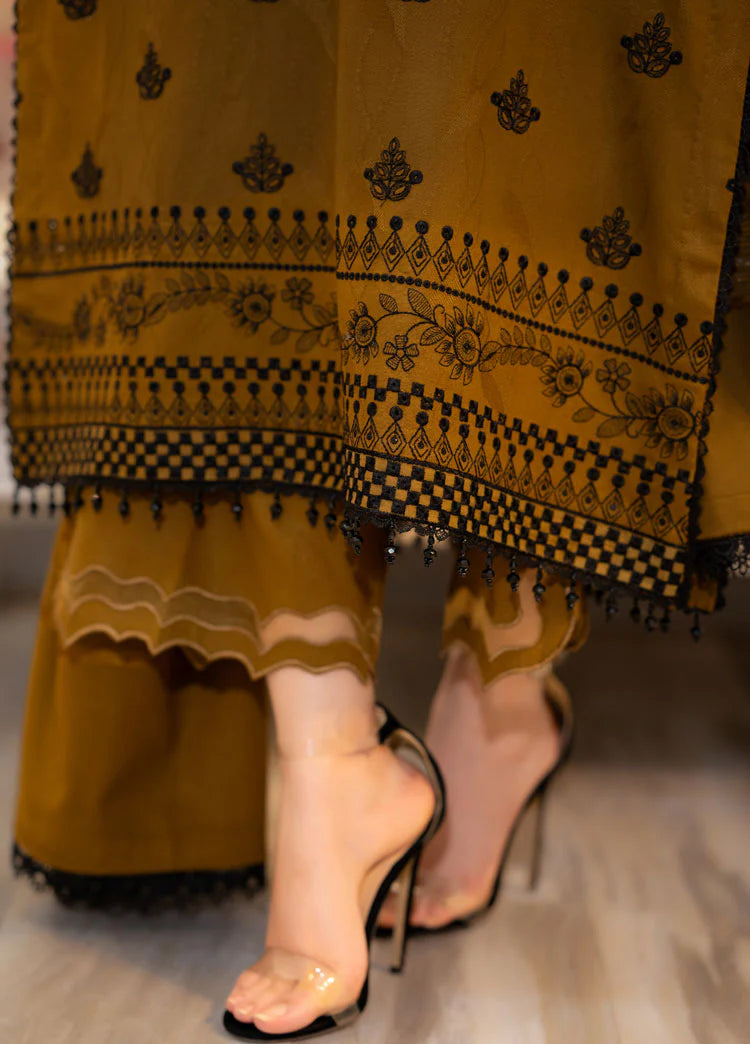 LIBAAS-3PC DHANAK EMBROIDERED SHIRT WITH VELVET DHANAK EMBROIDERED SHAWL & TROUSER-ADR-4183