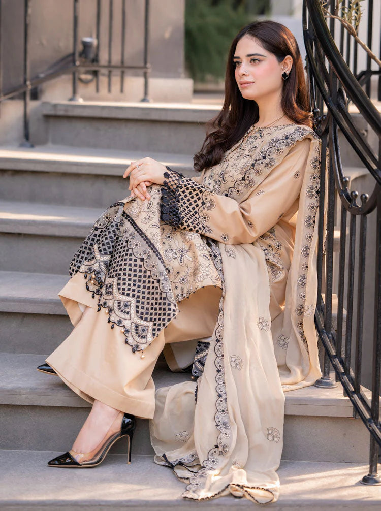 SAPPHIRE-3PC DHANAK EMBROIDERED SHIRT WITH CHIFFON EMBROIDERED DUPATTA AND TROUSER-ADR-4035