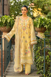 MAHNUR-3PC LAWN EMBROIDERED SHIRT WITH KHAADI NET EMBROIDERED DUPATTA AND TROUSER -ADR-4657