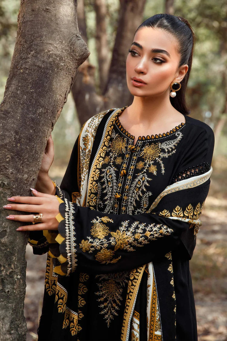 MARIA.B-3PC KHADDAR EMBROIDERED SHIRT WITH COURTRAI PRINTED SHAWL & TROUSER -ADR-4157