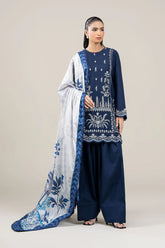 MARIA B-3PC DHANAK EMBROIDERED SHIRT WITH COUTRAI WOOL PRINTED SHAWL AND TROUSER-ADR-4176