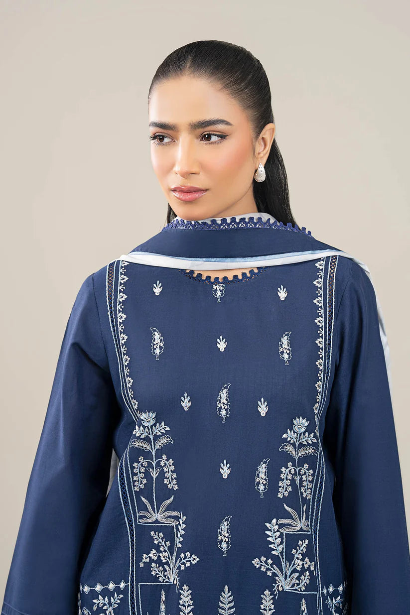 MARIA B-3PC DHANAK EMBROIDERED SHIRT WITH COUTRAI WOOL PRINTED SHAWL AND TROUSER-ADR-4176