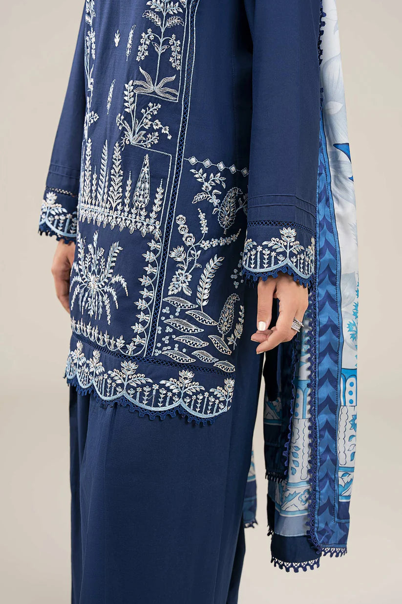 MARIA B-3PC DHANAK EMBROIDERED SHIRT WITH COUTRAI WOOL PRINTED SHAWL AND TROUSER-ADR-4176