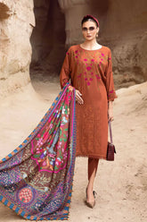 MARIA-B- 3PC DHANAK EMBROIDERED SHIRT WITH COURTRAI PRINTED SHAWL AND TROUSER-ADR-1203
