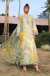 MARIA.B-3PC LAWN PRINTED EMB SHIRT WITH SILK PRINTED DUPATTA AND TROUSER-ADR-037