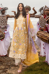 MUSHQ-3PC DHANAK CHIKAN EMBROIDERED SHIRT WITH COURTRAI PRINTED SHAWL & EMB TROUSER-ADR-4088