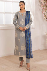 MOHAGNI-3PC LAWN EMBROIDERED SHIRT WITH MONARK PRINTED DUPATTA AND TROUSER-ADR-3741