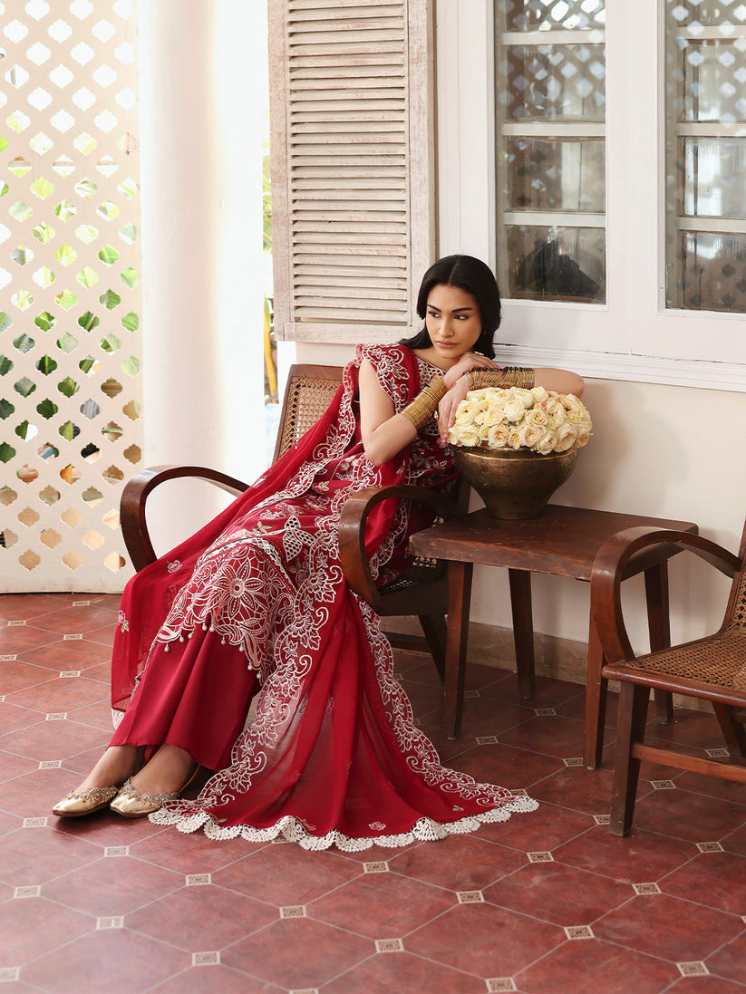 MAHNUR-3PC LAWN EMBROIDERED SHIRT WITH MONARK EMBROIDERED DUAPATTA AND TROUSER-ADR-3717