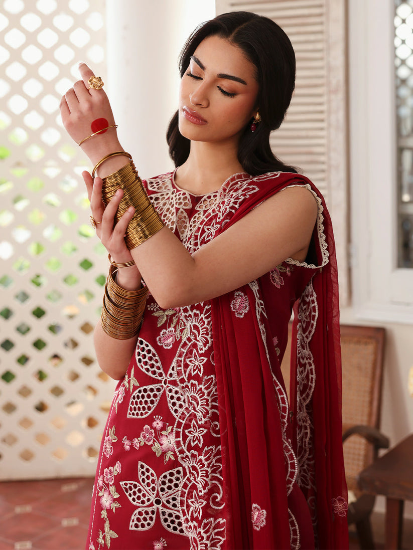 MAHNUR-3PC LAWN EMBROIDERED SHIRT WITH MONARK EMBROIDERED DUAPATTA AND TROUSER-ADR-3717