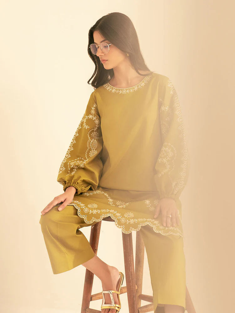 BATIK-2PC DHANAK EMBROIDRED SHIRT WITH DHANAK EMBROIDRED SLEEVES-ADR-122