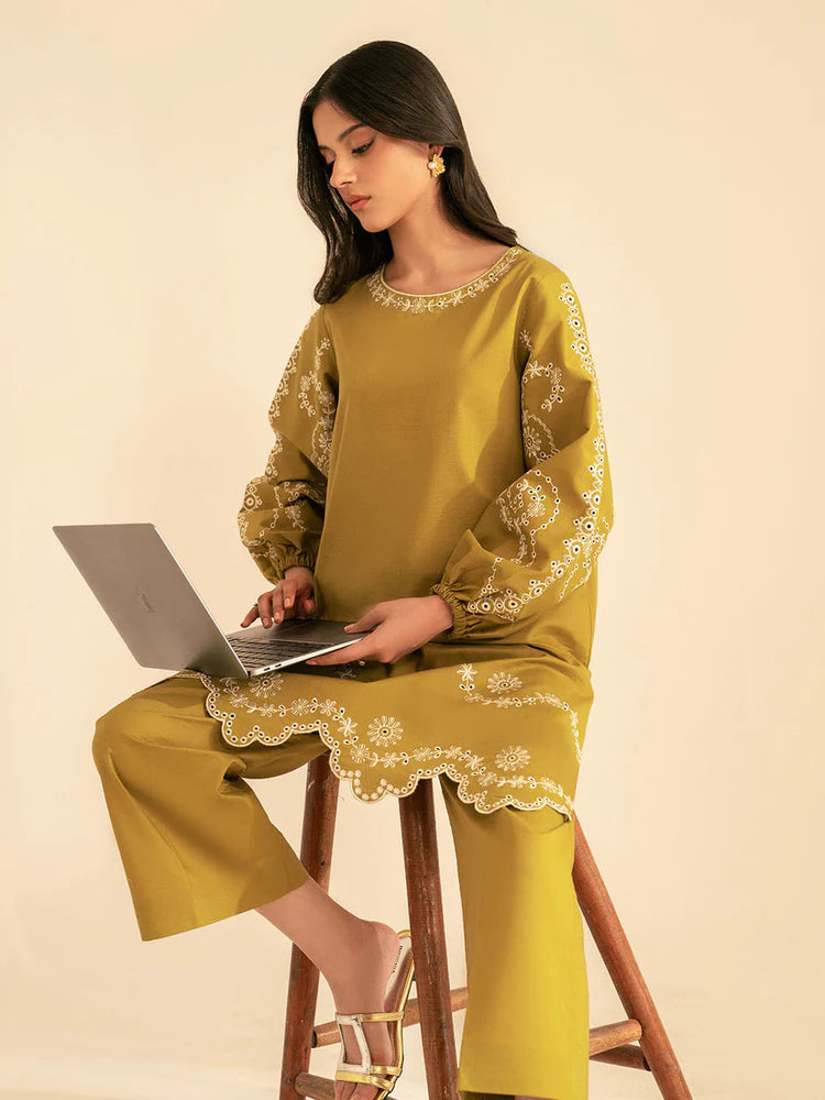 BATIK-2PC DHANAK EMBROIDRED SHIRT WITH DHANAK EMBROIDRED SLEEVES-ADR-122