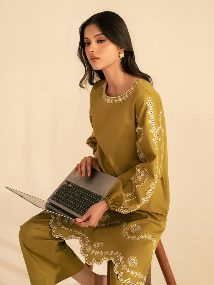 BATIK-2PC DHANAK EMBROIDRED SHIRT WITH DHANAK EMBROIDRED SLEEVES-ADR-122