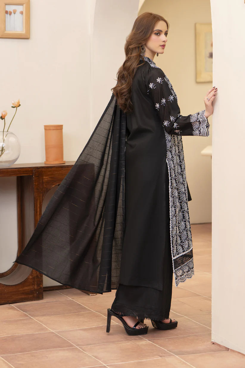 MIRAKHI-3PC LAWN CHIKENKARI EMBROIDERED SHIRT WITH LAWN TUBE SLUB DUPATTA-ADR-