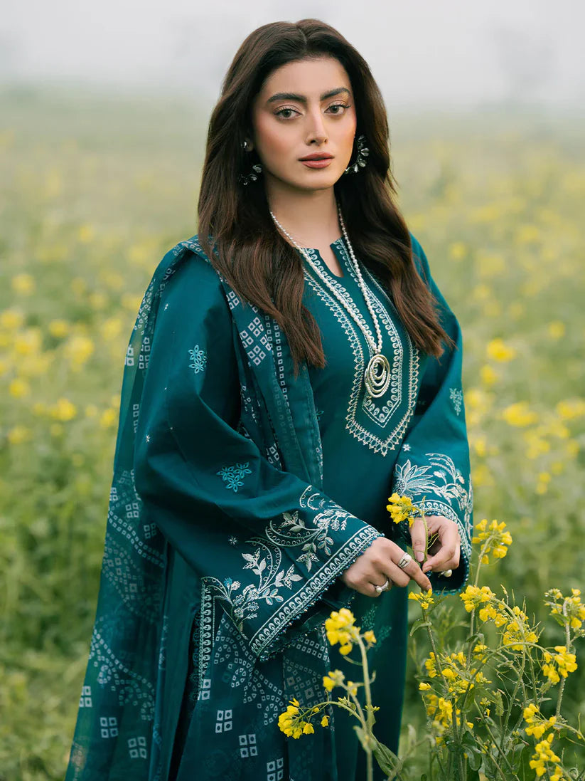 IZEL-3PC LAWN EMBROIDERED SHIRT WITH MONARK PRINT DUPATTA AND TROUSER-ADR-3687