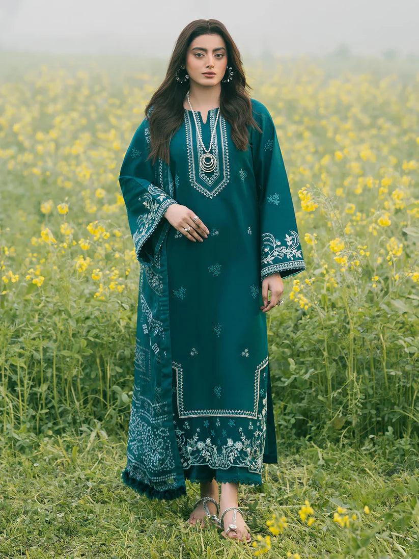 IZEL-3PC LAWN EMBROIDERED SHIRT WITH MONARK PRINT DUPATTA AND TROUSER-ADR-3687