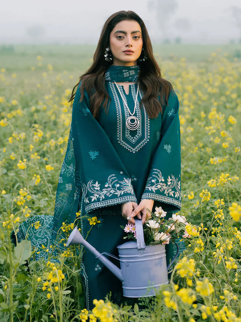 IZEL-3PC LAWN EMBROIDERED SHIRT WITH MONARK PRINT DUPATTA AND TROUSER-ADR-3687