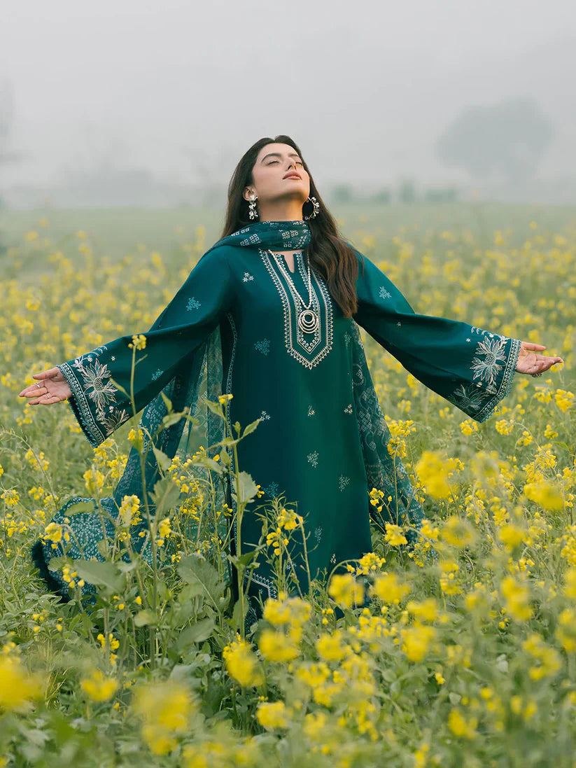 IZEL-3PC LAWN EMBROIDERED SHIRT WITH MONARK PRINT DUPATTA AND TROUSER-ADR-3687