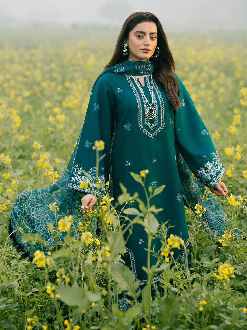 IZEL-3PC LAWN EMBROIDERED SHIRT WITH MONARK PRINT DUPATTA AND TROUSER-ADR-3687