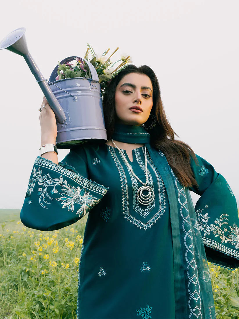 IZEL-3PC LAWN EMBROIDERED SHIRT WITH MONARK PRINT DUPATTA AND TROUSER-ADR-3687