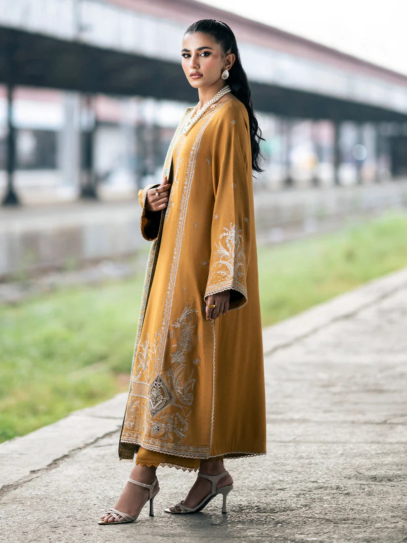 IZEL-3PC DHANAK EMBROIDERED SHIRT WITH COUTRAI PRINTED SHAWL & TROUSER-ADR-4129