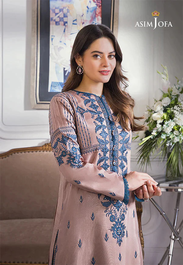 ASIM JOFA-3PC DHANAK EMBROIDERED SHIRT WITH BAMBER CHIFFON DUPATTA-ADR-4079