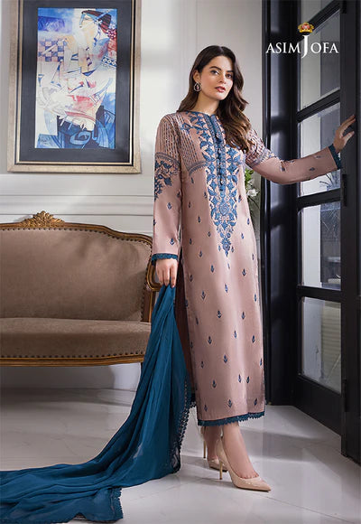 ASIM JOFA-3PC DHANAK EMBROIDERED SHIRT WITH BAMBER CHIFFON DUPATTA-ADR-4079
