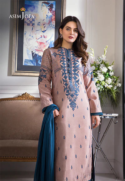 ASIM JOFA-3PC DHANAK EMBROIDERED SHIRT WITH BAMBER CHIFFON DUPATTA-ADR-4079
