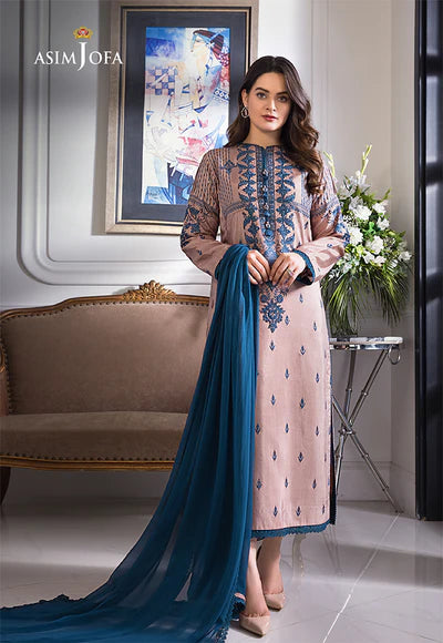 ASIM JOFA-3PC DHANAK EMBROIDERED SHIRT WITH BAMBER CHIFFON DUPATTA-ADR-4079