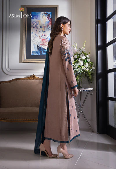 ASIM JOFA-3PC DHANAK EMBROIDERED SHIRT WITH BAMBER CHIFFON DUPATTA-ADR-4079