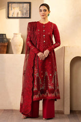 QALAMQAR-3PC LAWN EMBROIDERED SHIRT WITH KHADDI NET EMBROIDERED DUPATTA AND TROUSER-ADR-4709