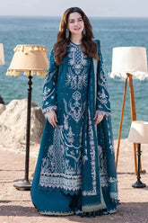 QALAMQAR-3PC DHANAK HEAVY EMBROIDERED SHIRT WITH DHANAK EMB SHAWL AND EMB TROUSER-ADR-5137