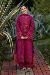 RANG RASIYA-3PC LAWN CHIKAN EMBROIDERED SHIRT WITH KHADDI NET EMB DUPATTA AND EMB TROUSER-ADR-4885