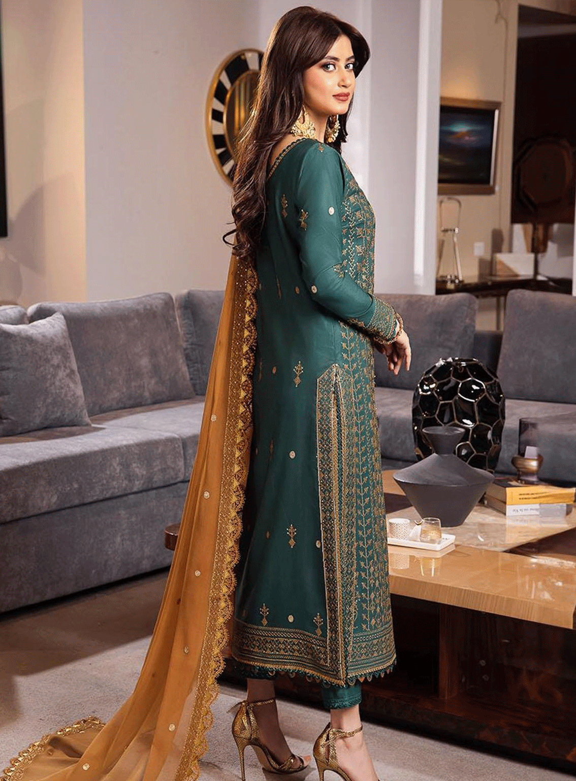 ASIM JOFA-3PC DHANAK EMBROIDERED SHIRT WITH CHIFFON EMBROIDERED DUPATTA AND TROUSER -ADR-4153