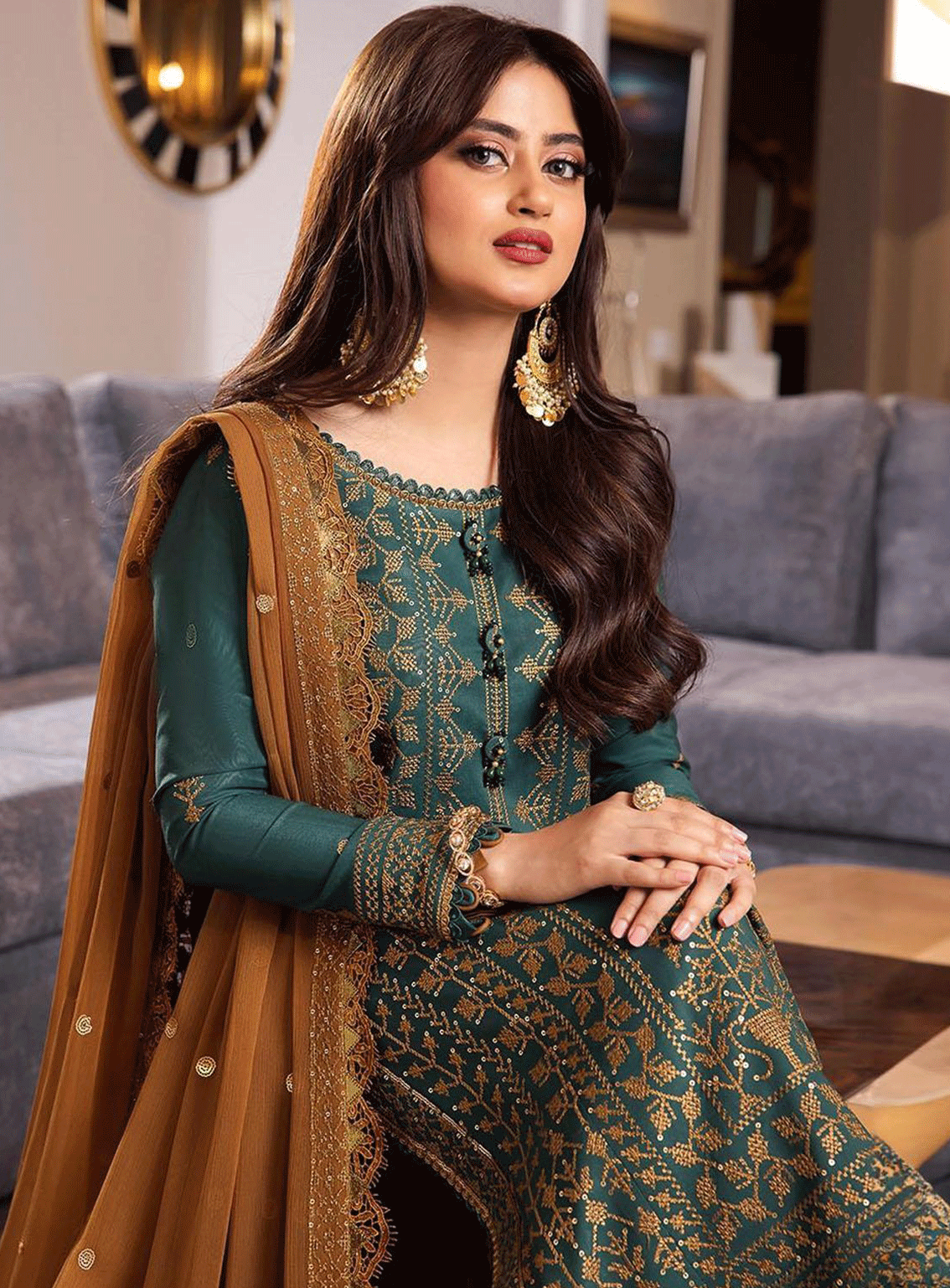 ASIM JOFA-3PC DHANAK EMBROIDERED SHIRT WITH CHIFFON EMBROIDERED DUPATTA AND TROUSER -ADR-4153
