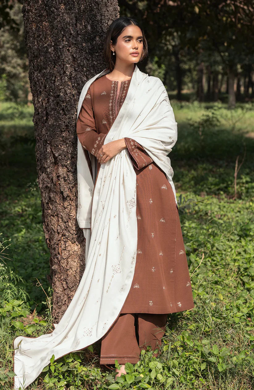 SERAN-3PC DHANAK EMBROIDERED SHIRT WITH DHANAK EMBROIDERD SHAWL-ADR-3410