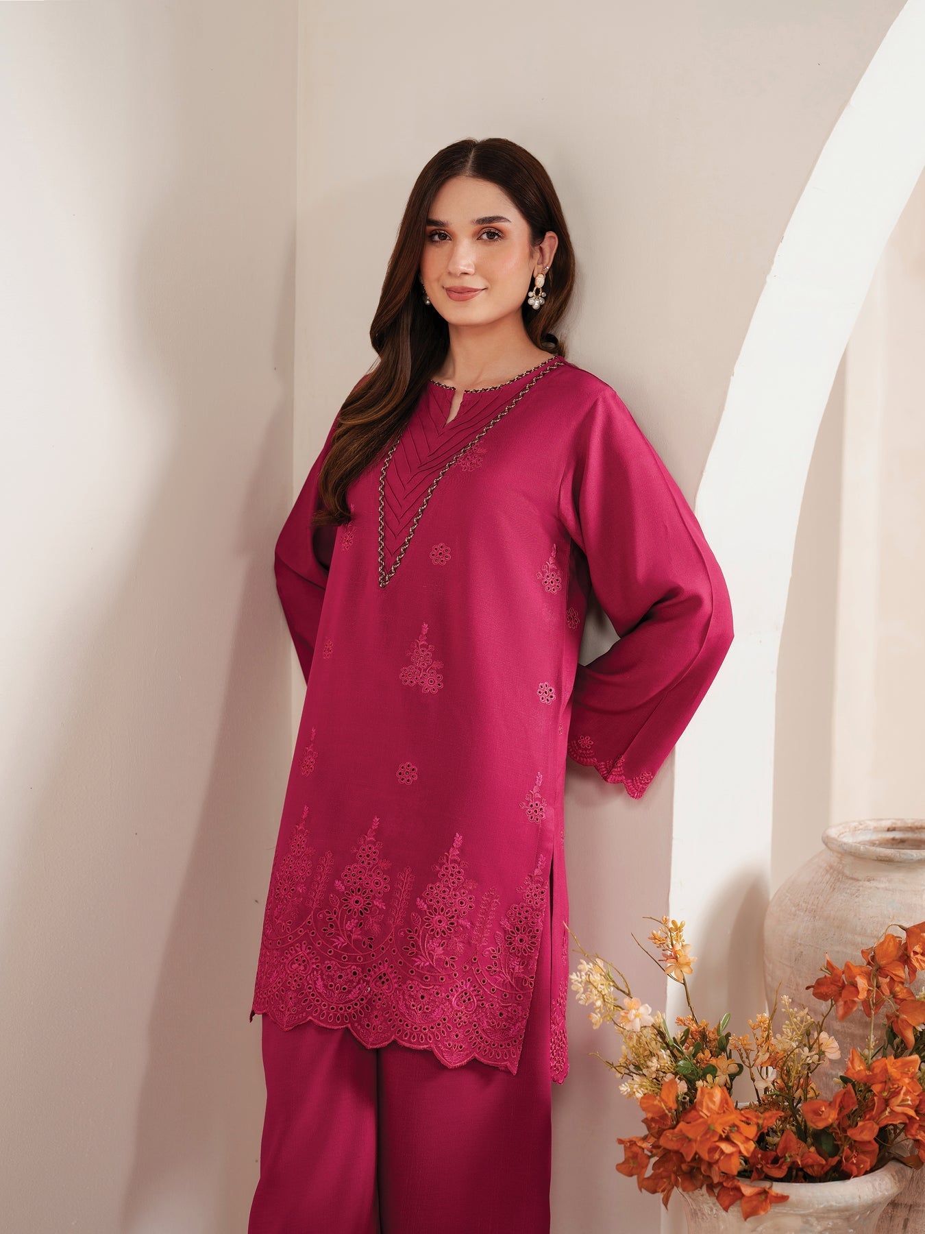 GARNET-3PC LAWN EMBROIDERED SHIRT WITH MONARK PRINT DUPATTA AND EMB TROUSER-ADR-3660