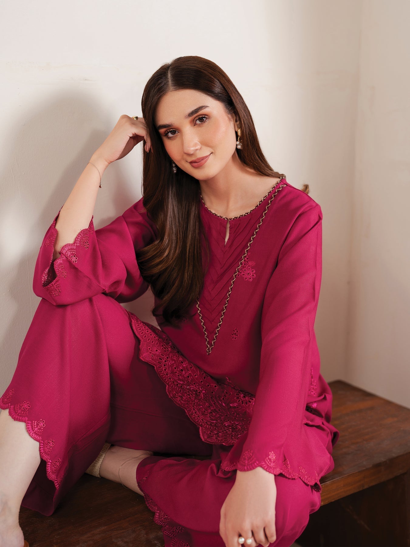 GARNET-3PC LAWN EMBROIDERED SHIRT WITH MONARK PRINT DUPATTA AND EMB TROUSER-ADR-3660