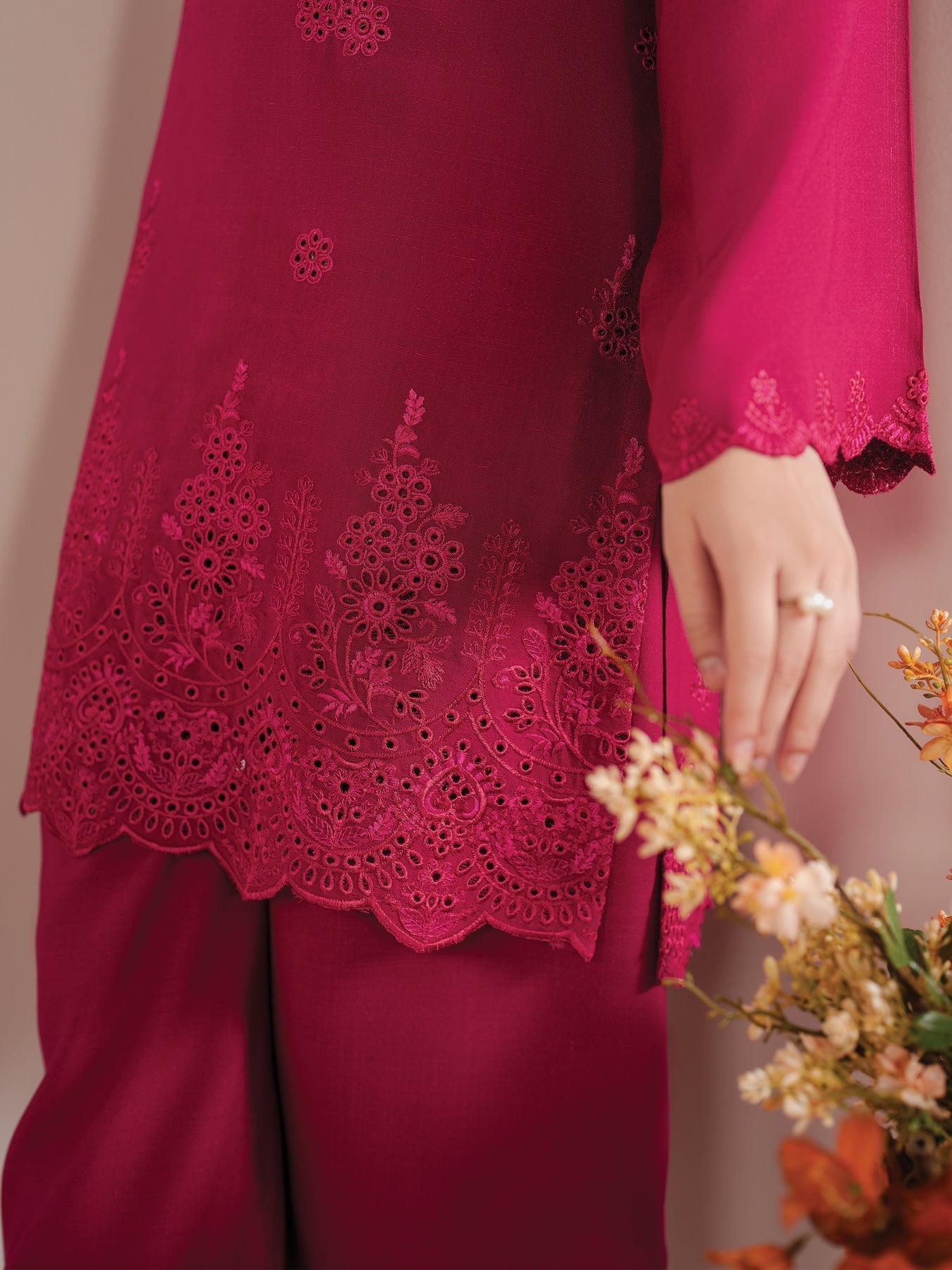 GARNET-3PC LAWN EMBROIDERED SHIRT WITH MONARK PRINT DUPATTA AND EMB TROUSER-ADR-3660