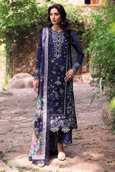 REPUBLIC WOMENSWEAR-3PC DHANAK EMBROIDERED SHIRT WITH COURTRAI PRINTED SHAWL & EMB TOUSER-ADR-4253