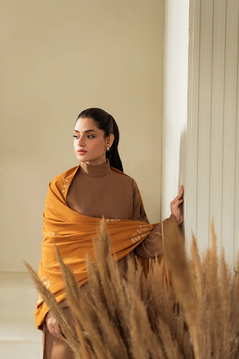 KASTOOR-3PC DHANAK SHIRT WITH WOOL PRINTED SHAWL AND TROUSER-ADR-3414