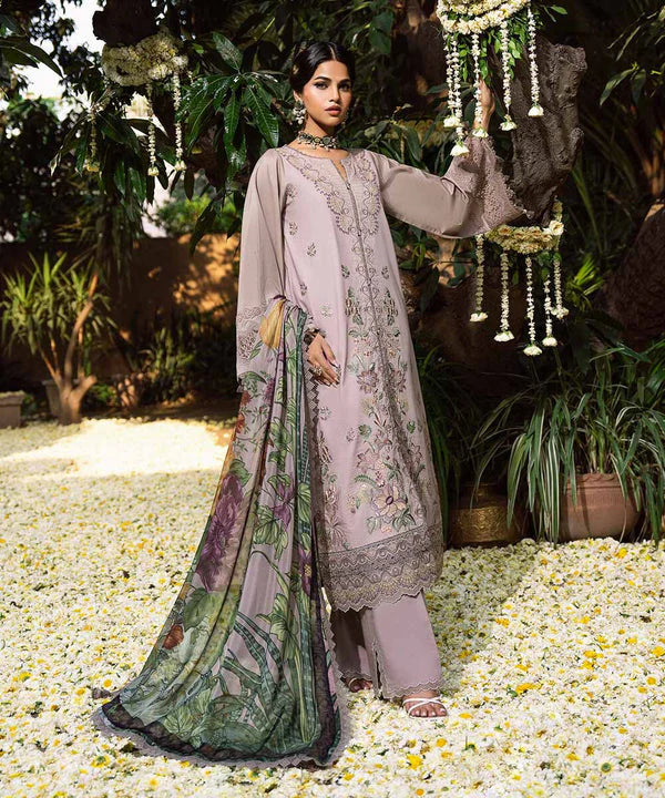 SAPPHIRE-3PC LAWN EMBROIDERED SHIRT WITH MONARK PRINTED DUPATTA AND TROUSER-ADR-3824