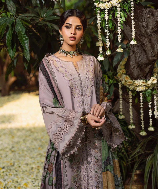 SAPPHIRE-3PC LAWN EMBROIDERED SHIRT WITH MONARK PRINTED DUPATTA AND TROUSER-ADR-3824