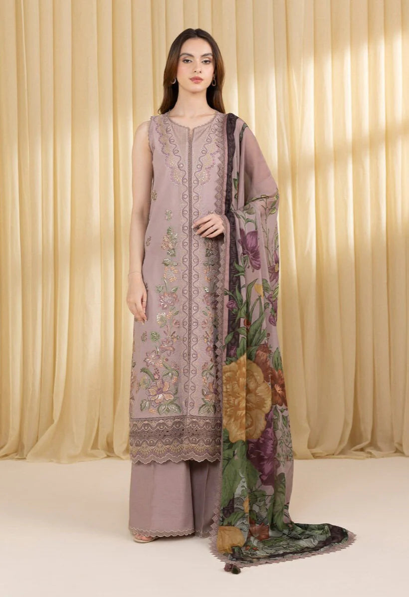 SAPPHIRE-3PC LAWN EMBROIDERED SHIRT WITH MONARK PRINTED DUPATTA AND TROUSER-ADR-3824